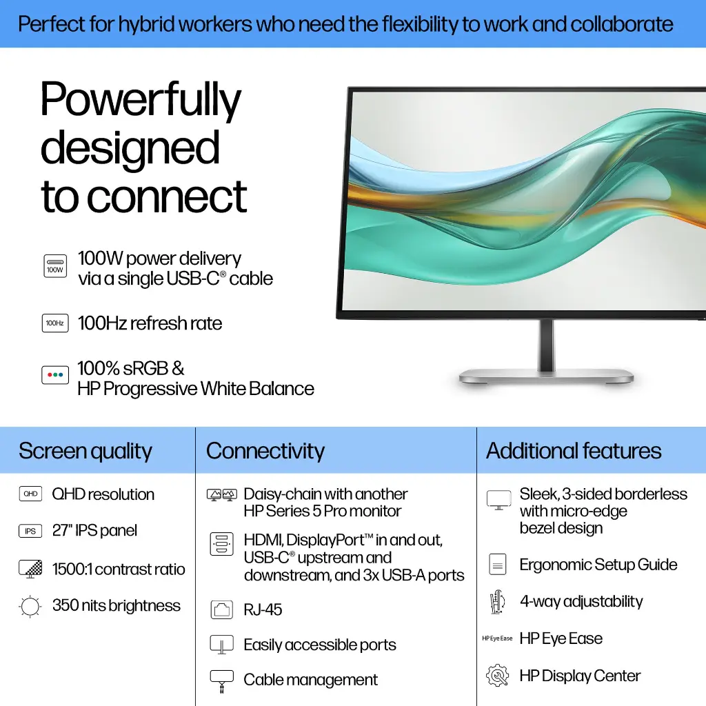HP Series 5 Pro 27_ QHD USB-C Monitor - 527pu Monitor_Gallery Image 2_Overview_Detail view_M2939820.webp